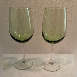 2 Pier 1 Pantiago, hand blown, Green glass wine goblets 16-18 oz